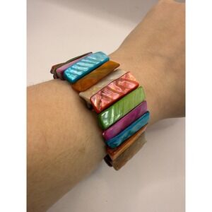Chunky Multicolor Acrylic Panel Stretch Bracelet – Bold Statement Jewelry